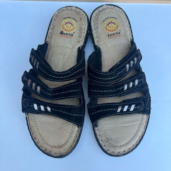 Earth Spirit Womens Size 7 Megan Sandals Comfort Shoes Black Leather Adjustable - Picture 2 of 7